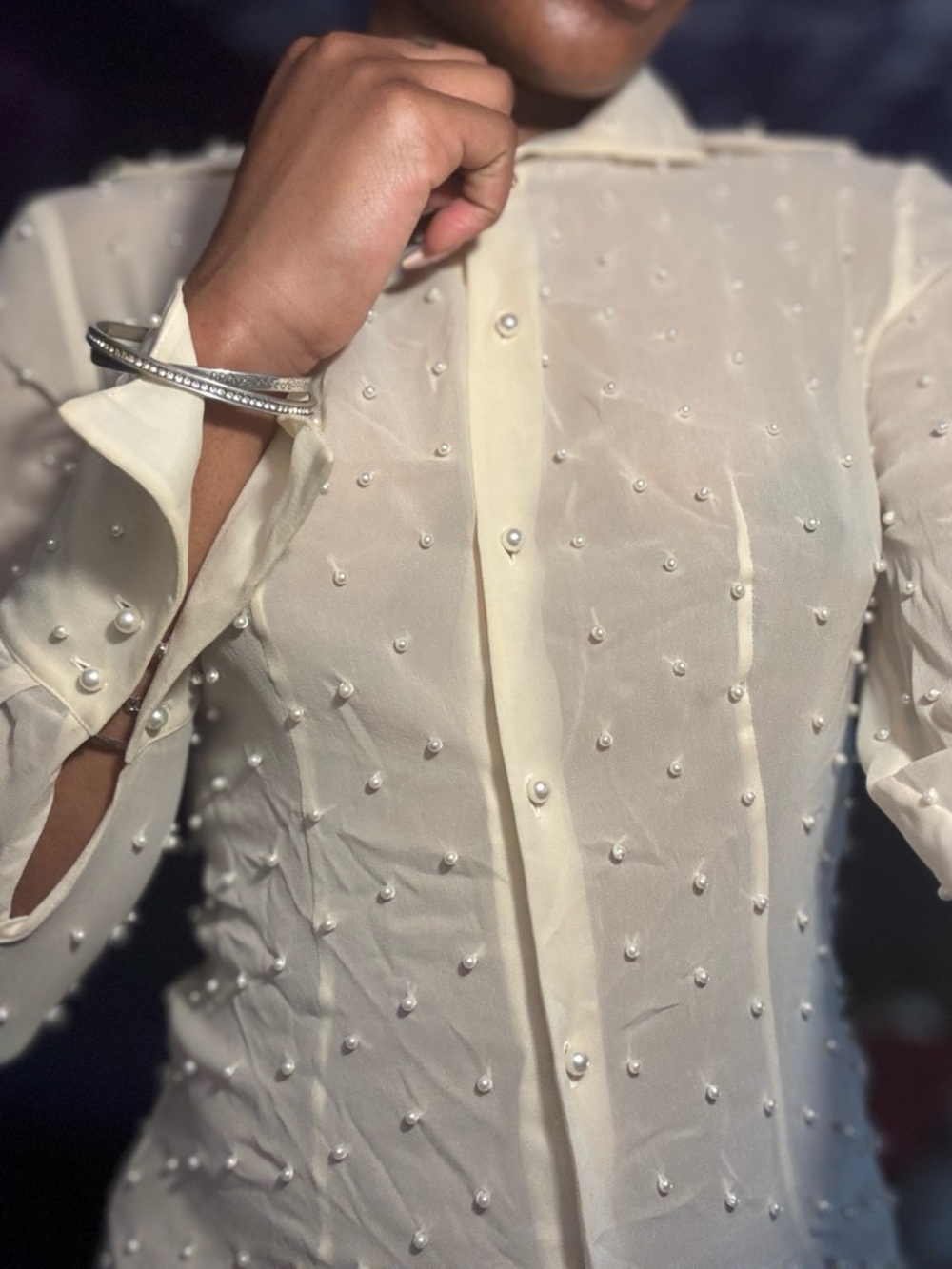 Express, Pearl-Embellished Button up Blouse